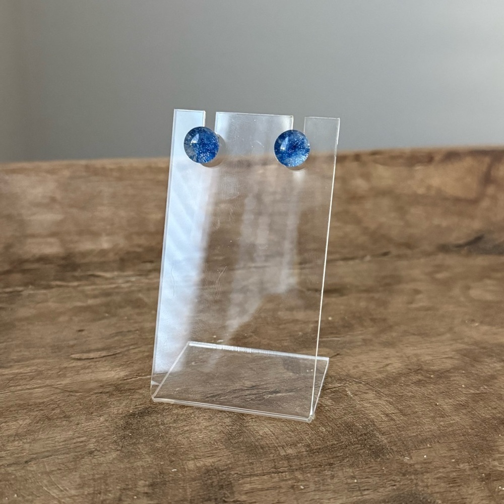 Blue Glitter Stud Earrings - Bubble Earrings